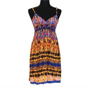 DEREK HEART‎ Sundress Strappy Geometric Colorful Smocked Bodice Sz XS